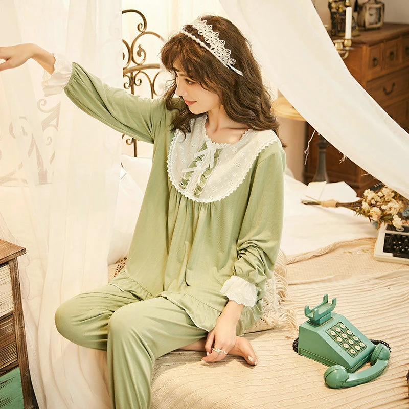 

Осенне-зимняя Женская Удобная пижама для девочек игривая Милая Кружевная вязаная жаккардовая Домашняя одежда JJF0186