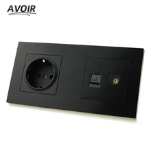 Avoir EU Standard Plug Wall Socket RJ45 Socket Computer Data Port Socket Dual RJ45 With TV Outlet Plastic Panel