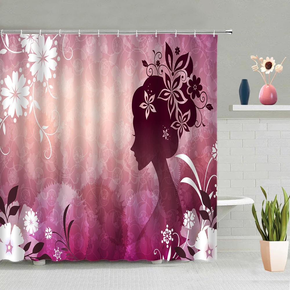 

Flowers Girls Shower Curtains Dream Background Bathroom Decoration Screen Bath Curtain Washable Hanging With Hook Set Home Decor