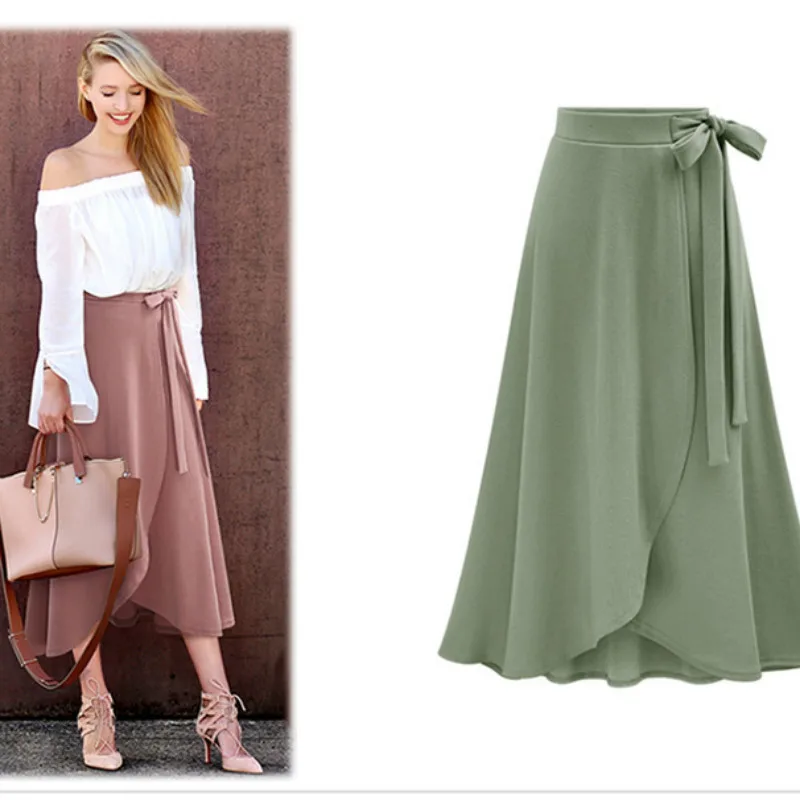 

Женская длинная юбка с разрезом, однотонная розовая или черная ассиметричная юбка с высокой талией, модная уличная Свободная юбка, осень 2021