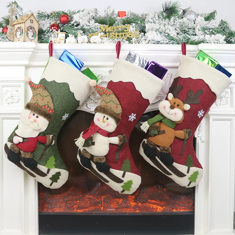 Christmas Stockings Santa Snowman Elk Hang on the Fireplace Atmosphere Ornament Father Gift |