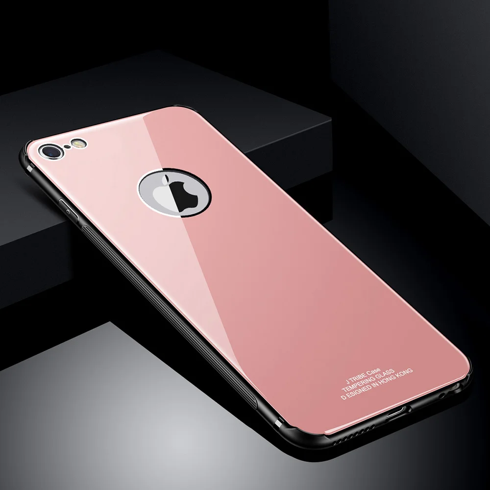 Розовый Роскошный стеклянный чехол для iPhone 8, 7, 6s, 6 Plus, X, Xs, Max, XR, 11 Pro, ударопрочный, мягкий, ТПУ, силиконовый, Жесткий Чехол для iPhone 11 - Цвет: Розовый