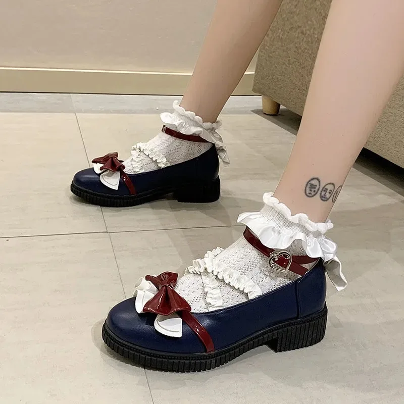 

Girls cute bow pumps, cosplay cross straps, Lolita kawaii schoolgirl shoes