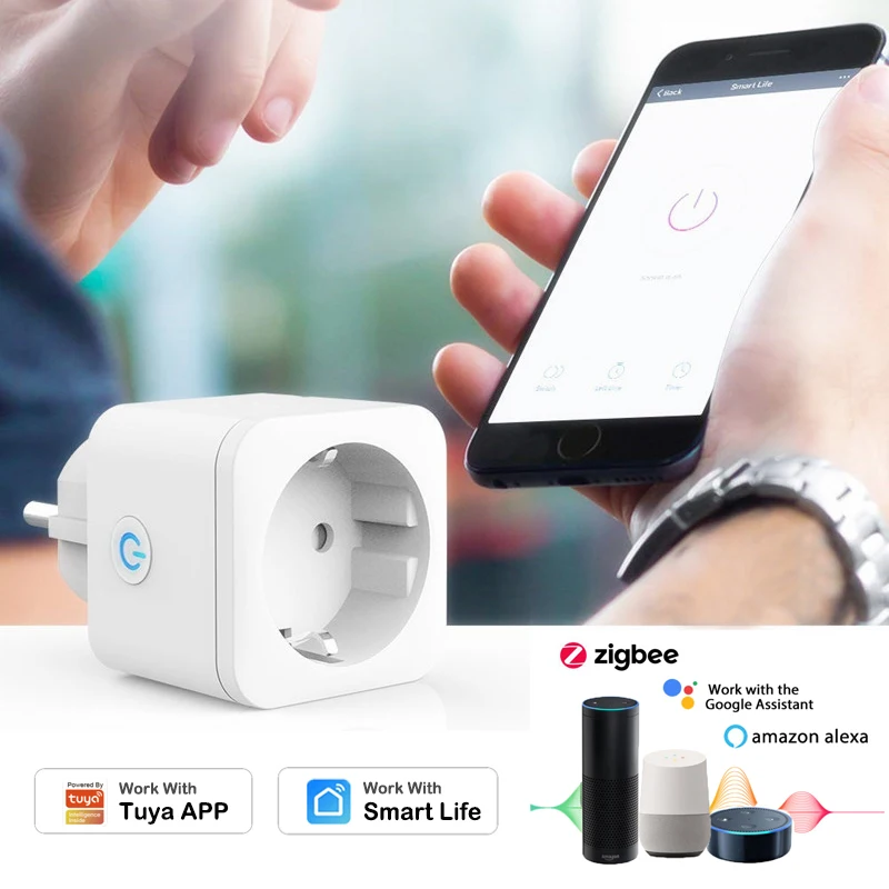 

16A Tuya ZigBee EU Smart Plug Power Monitor Timer Socket Smart Home Control Wireless Smart Life APP Voice With Alexa Google Home