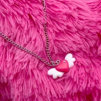 y2k aesthetic pink wings peach heart pendant necklace for women egirl jewelry harajuku ins necklace 2000s fashion friends gifts