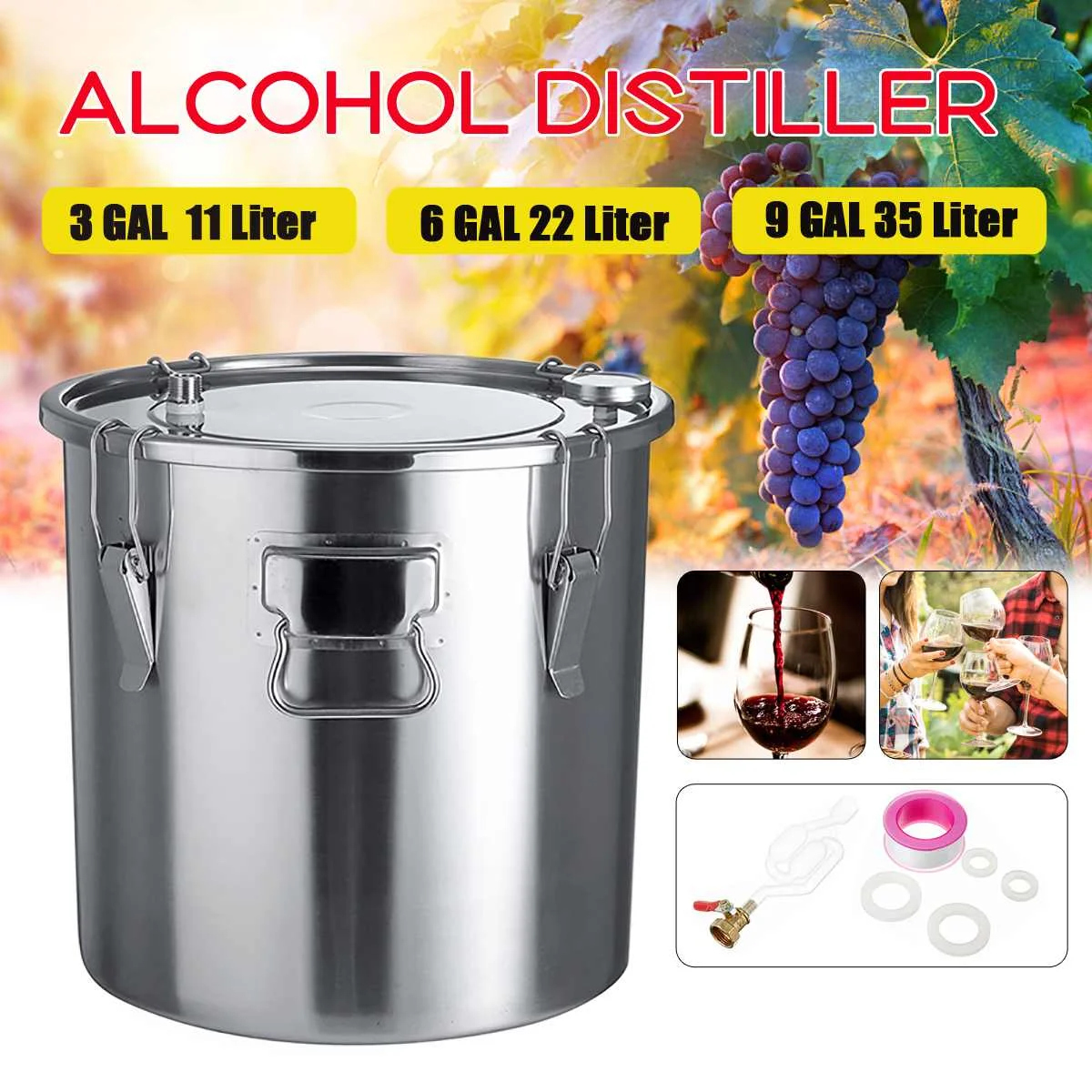 

9.2GAL/35L Efficient Brew Distiller Moonshine Alcohol Still DIY Home Stainless Copper Water Wine Essential Oil Brewing Kit