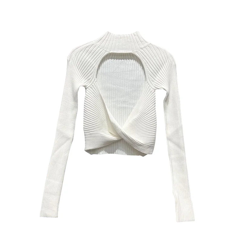 Женская футболка с длинным рукавом и открытой спиной в полоску