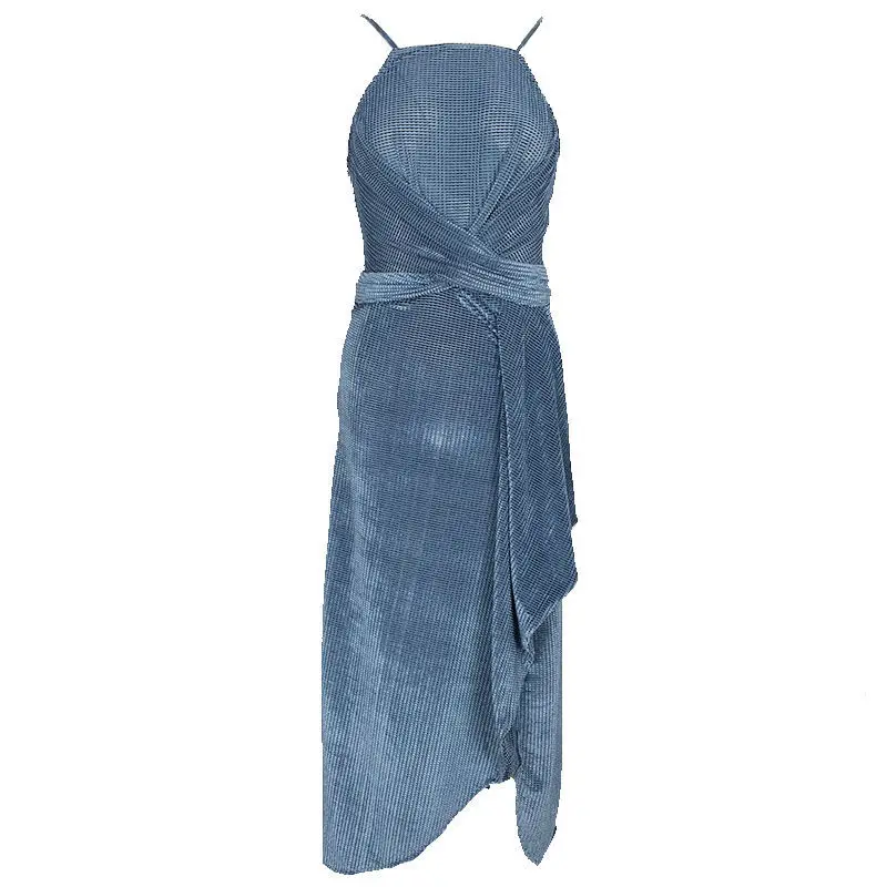 

Women 's Summer New Skirt French-Style Retro Halter off-Shoulder Backless Dress Split Irregular Suspender Dress