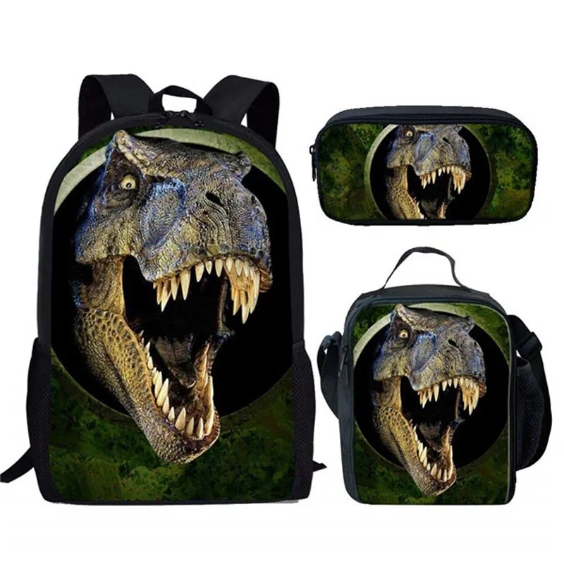 

Школьные ранцы для девочек и мальчиков, классные детские ортопедические рюкзаки с 3D-принтом тинозавра T-Rex, детские сумки для книг, 3 шт./компл...