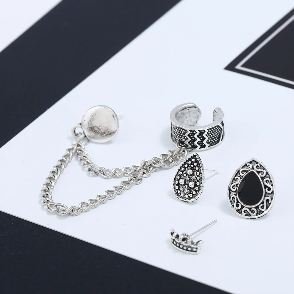 Винтажный набор серьги богемные Ретро стиль четыре части Корона капли воды цепи