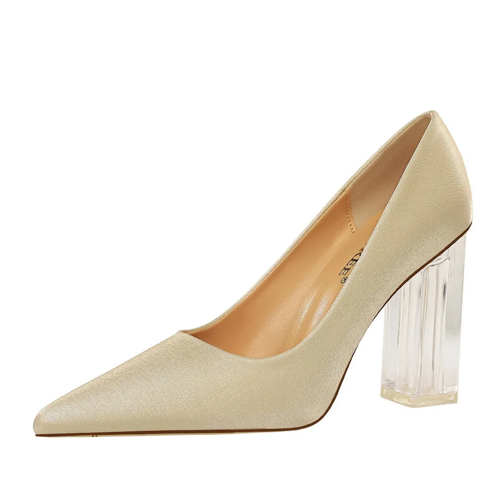 

BIGTREE Designer Shoes Crystal Square Heel High Heels Pumps Women Sexy Pink Heels Spring And Summer High Heels Women's Hhoes