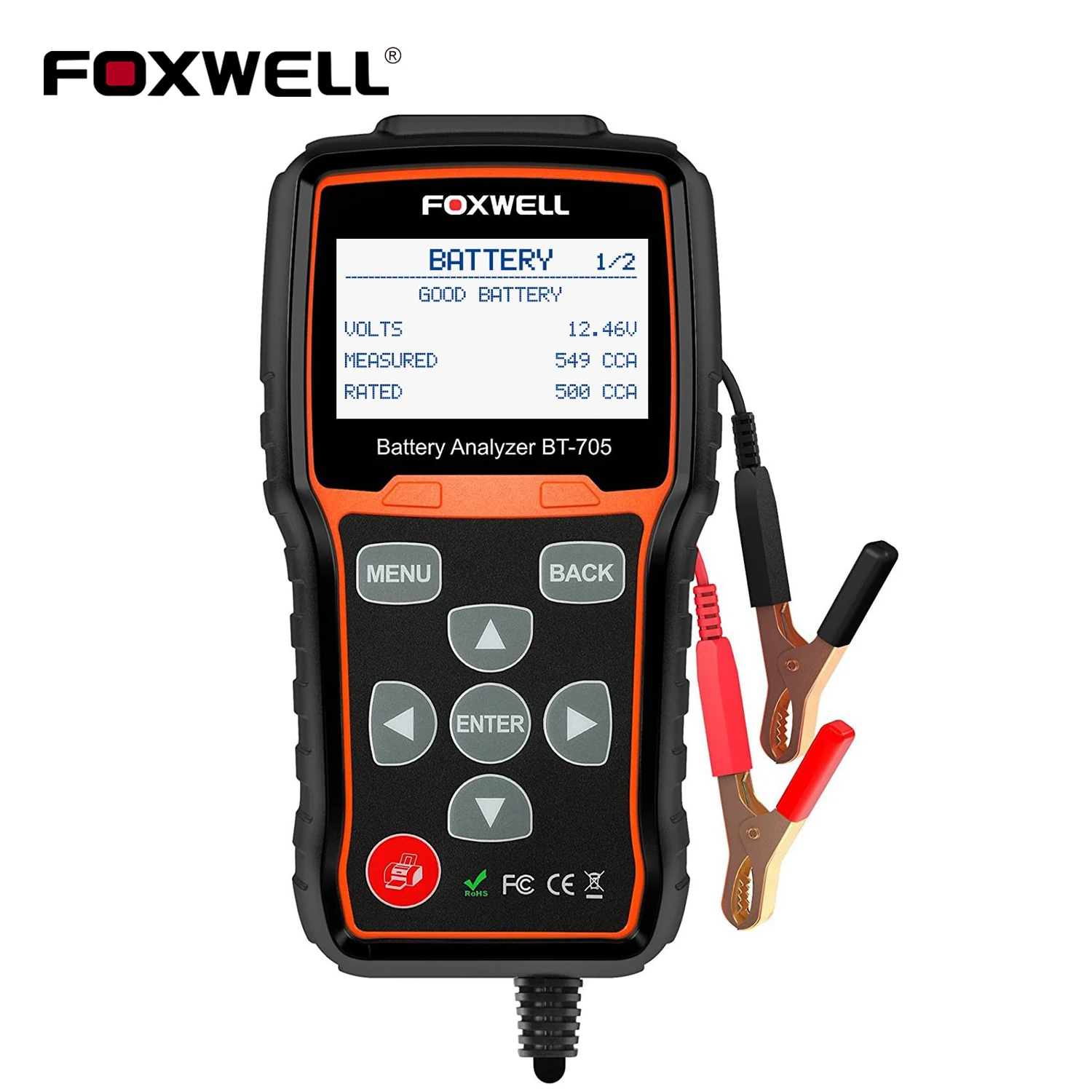 

FOXWELL BT705 Professional Battery Tester 12v 24v Heavy Duty Truck Cranking Charging System Test 100-2000CCA Battery Load Tester