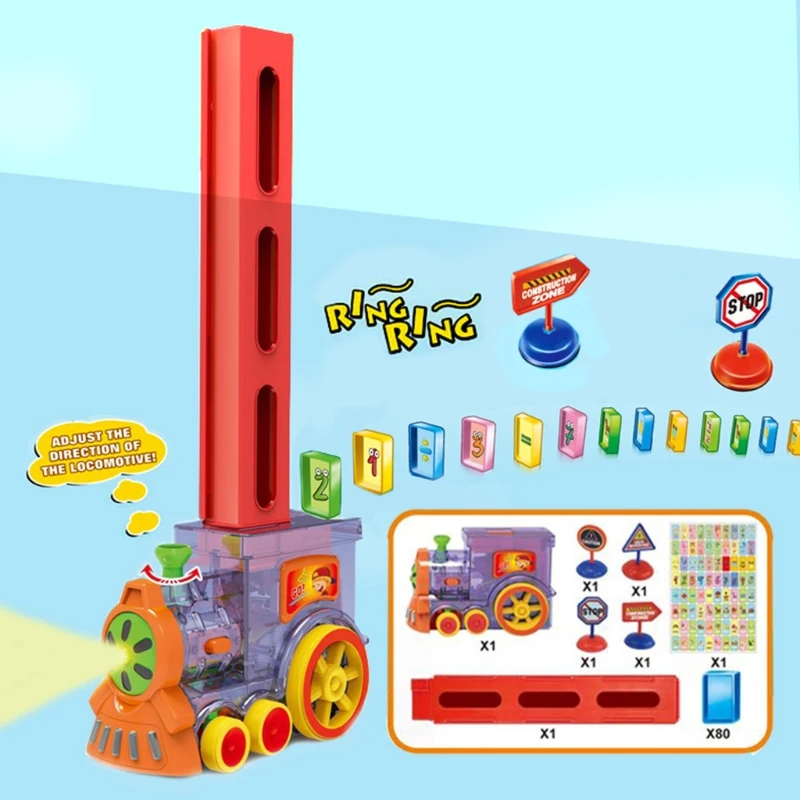 B2EB Cartoon Toy Car Electric Domino Train w/ 80pcs Stacking Blocks Children Xmas | Игрушки и хобби