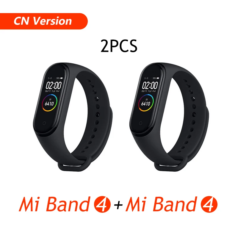 CN Version 2PCS Xiaomi mi-браслет 4 музыкальный смарт-браслет mi Band 4 браслет пульсометр фитнес 135 мАч цветной экран Bluetooth 5,0 браслеты - Цвет: CN Version 2PCS