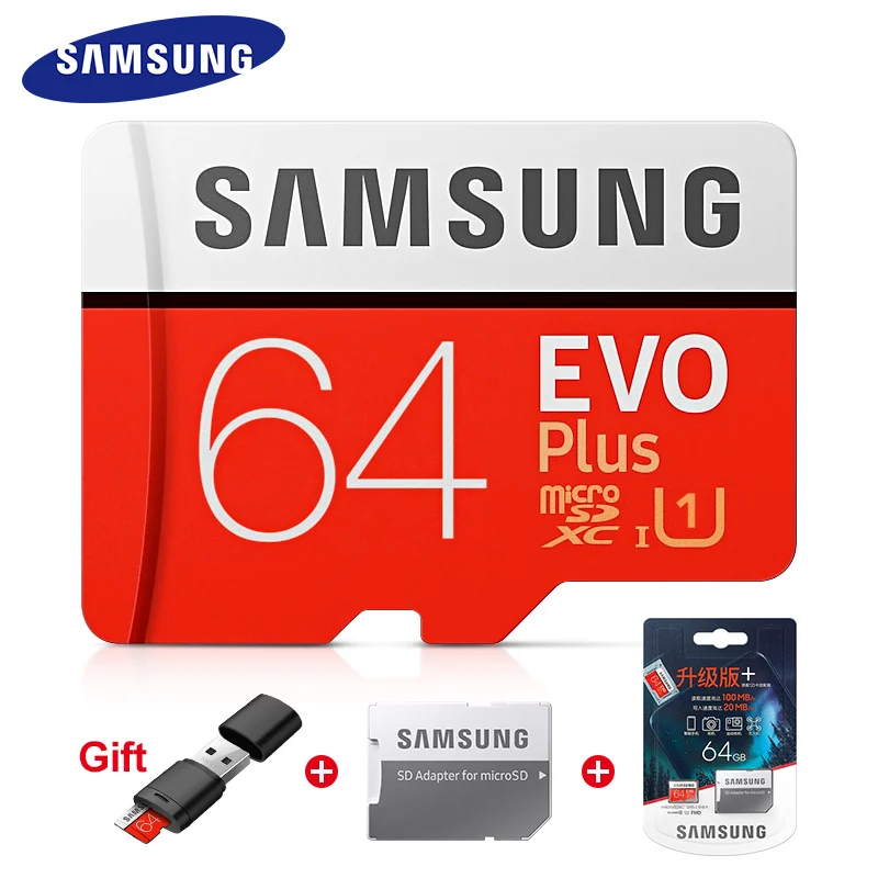 

Карта памяти MicroSD Samsung EVO Plus, класс 10, класс 10, 128 ГБ, 256 ГБ, 100 ГБ, МБ/с., UHS-1, U3, с адаптером