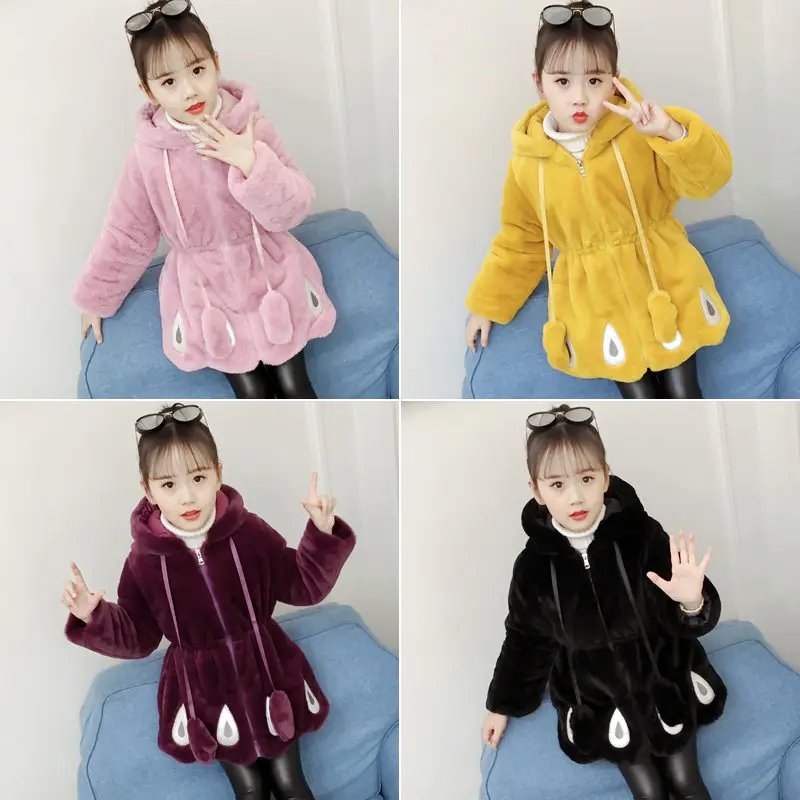 Шерстяное пальто для девочек повседневное шерстяное с капюшоном зимнее