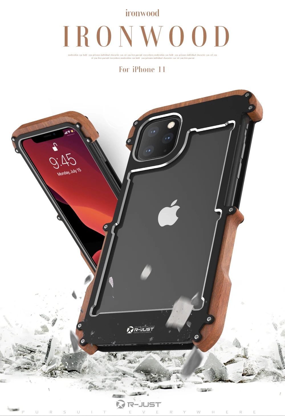 Чехол из натурального дерева и алюминия с металлическим бампером для iPhone 11/Pro/Max, жесткий защитный противоударный чехол для iPhone 11 Pro Max