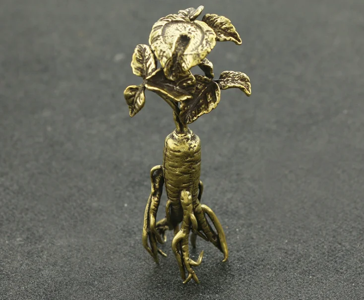 

antique Handmade Brass Wild Ginseng meaning Happy Life craft teahouse living room ornament Miniature desktop decoration a3663