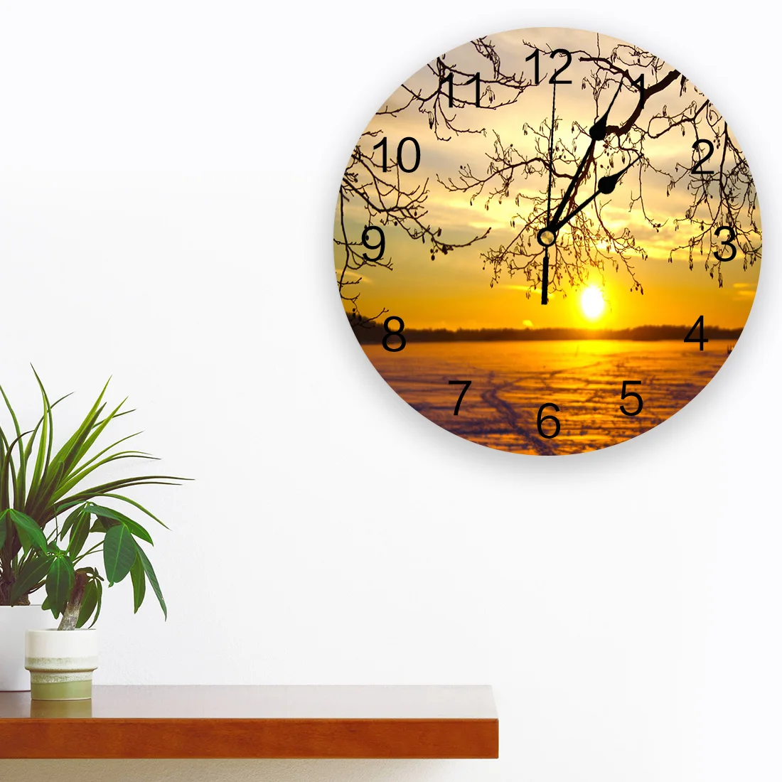 Креативные настенные часы с изображением моря солнца неба заката ветвей