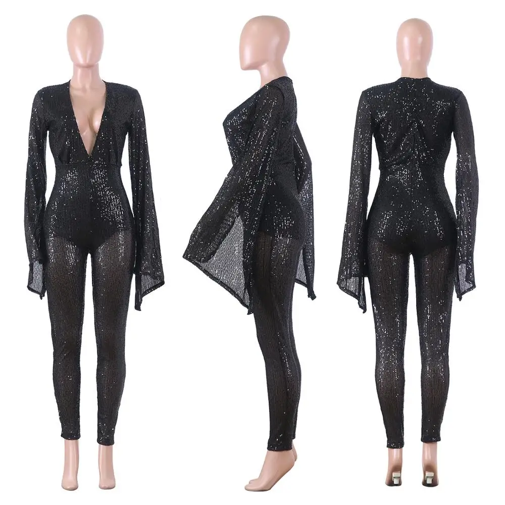 

2020 corset sequin romper black womens party autumn plus size one piece jumpsuits