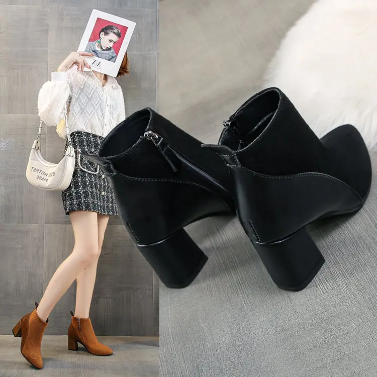 2023 Winter Women Platform Boots Chunky Ankle Booties Female Leather Zipper Round Toe Boots Ladies Shoes Combat Boot Botas Mujer
