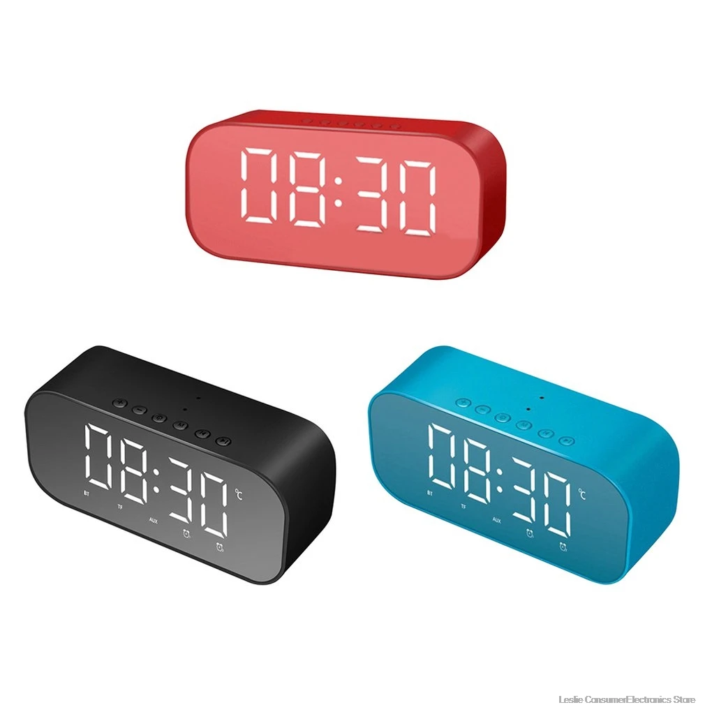 Bluetooth динамик с fm радио светодиодный зеркальный будильник часы сабвуфер