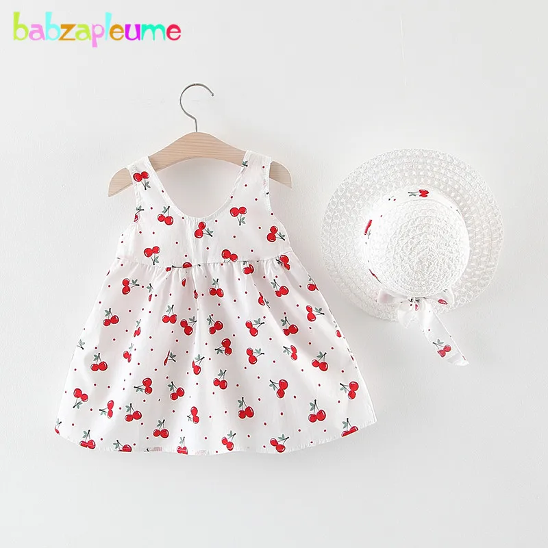 

2 шт., летняя одежда для новорожденных, платья для младенцев, милая вишневая бабочка, хлопковое пляжное платье без рукавов для девочек + Солнц...