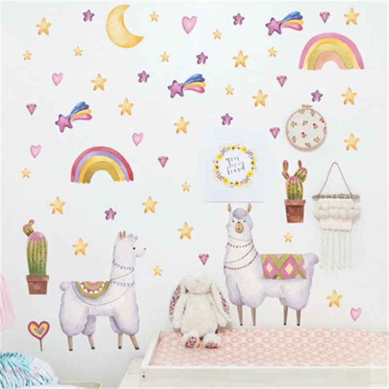 Наклейки на стену в виде радужных звезд Альпака для детской комнаты