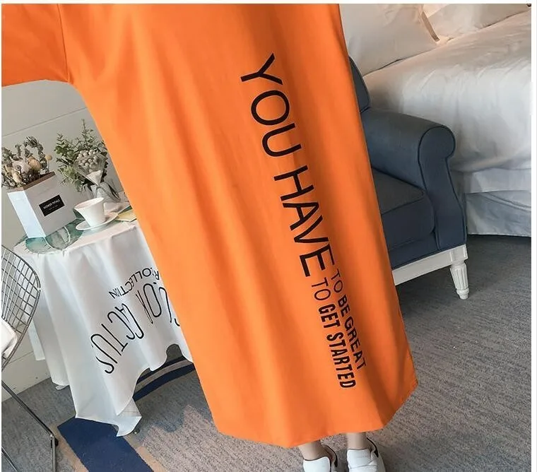 #4915 летнее повседневное Хлопковое платье-футболка с надписью в Корейском стиле