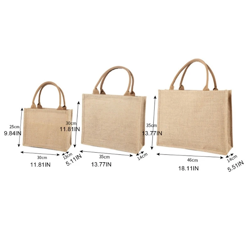 

Jute Burlap Tote Large Reusable Grocery Bags with Handles Women Shopping Bag Beach Vacation Picnic Organizer