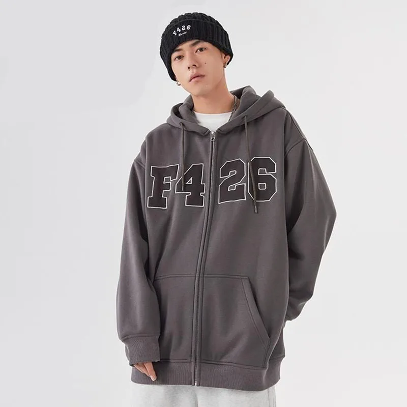 

Spring Autumn zipper hoody hip-hop four-color Vintage cardigan hooded sweatshirt loose casual jacket men women high street coat