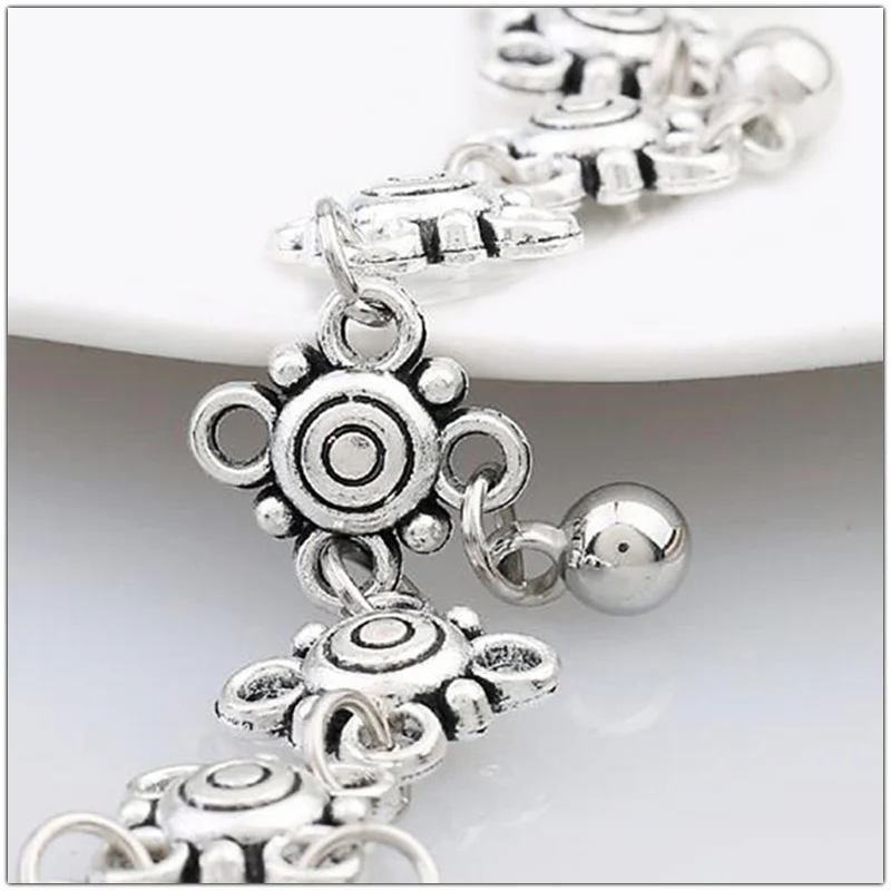 С браслетом на лодыжке Летние богемные винтажные Серебристые кулоны Цвет монета