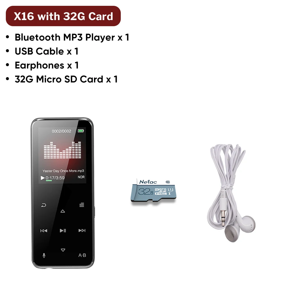 Deelife Спортивный MP3 плеер Bluetooth с динамиком FM радио HiFi MP 3 воспроизведения музыки портативный шагомер для бега спорт MP3-Player - Цвет: X16 with 32G Card