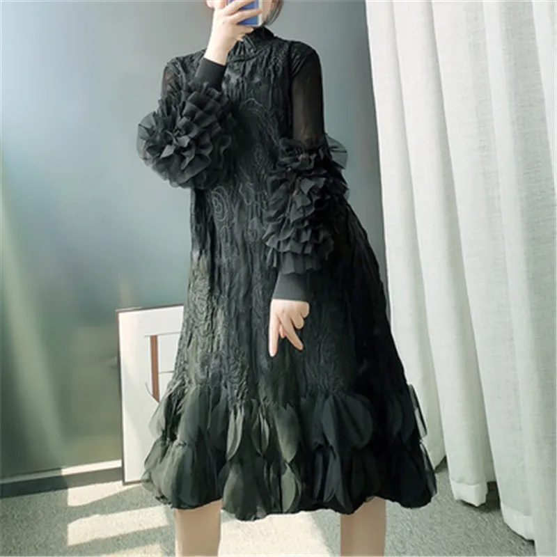 Miyake fold женское французское высококачественное платье с бусинами весна 2021 новое