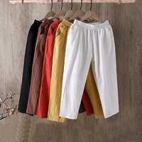 spring summer cotton linen pants large size womens trousers solid casual loose linens capri pants female harem pants women