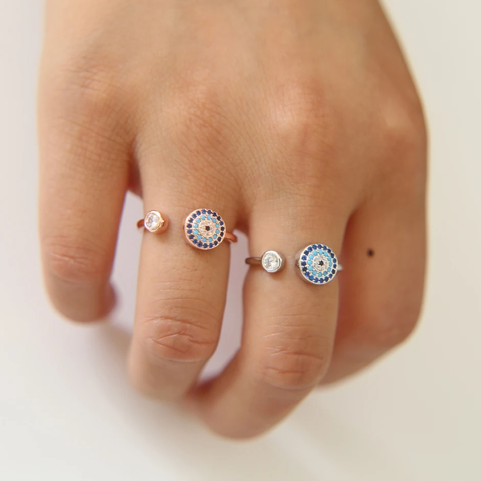 Новинка 2020 г. кольцо цвета розового золота с микрозакрепкой сглаза и фианитами