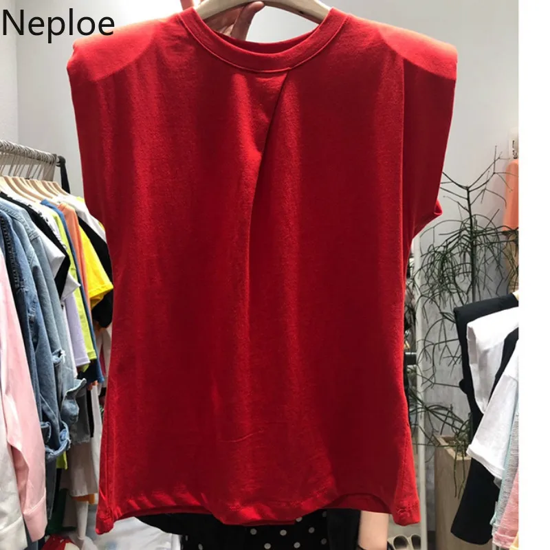 Футболка Neploe женская с круглым вырезом однотонная плиссированная дизайнерская