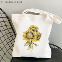 women shopper bag yellow sunflowers printed kawaii bag harajuku shopping canvas shopper bag girl handbag tote shoulder lady bag