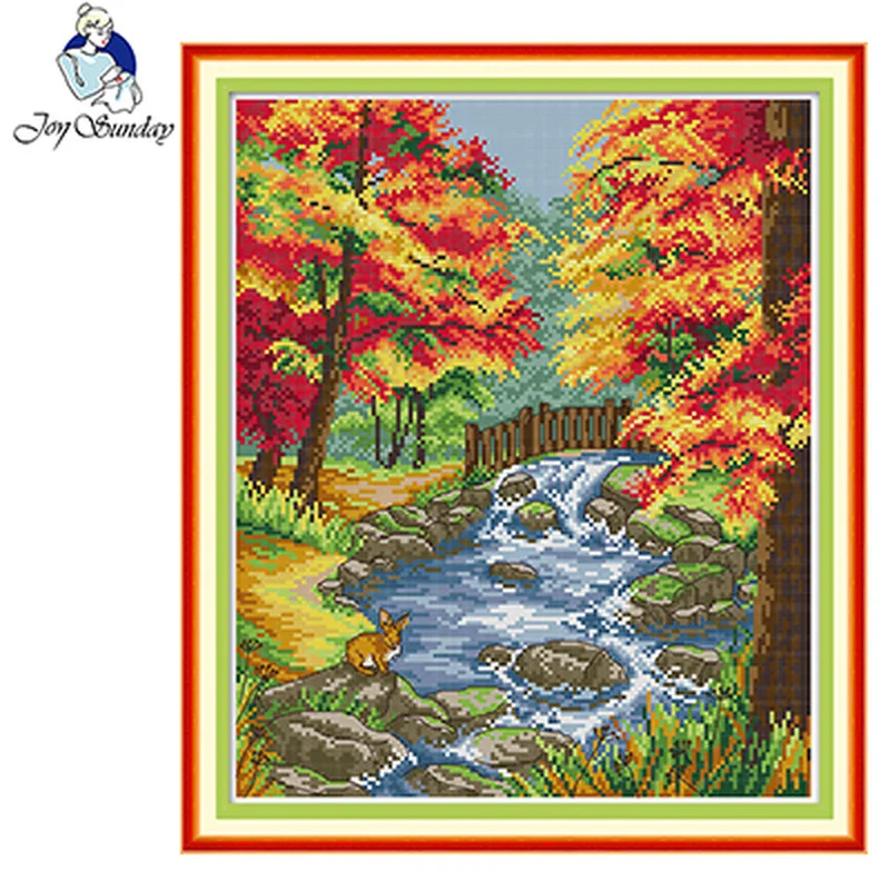 Joy Sunday Осенняя сцена серия DIY Набор для вышивки крестиком шаблоны напечатанные 14CT