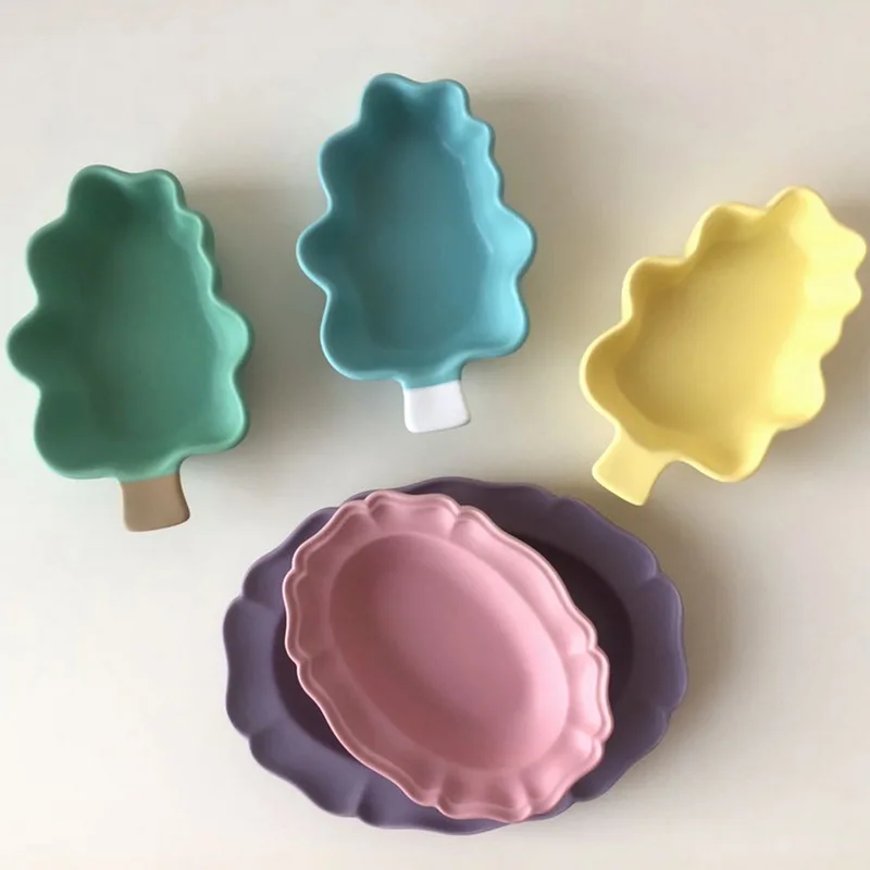Nordic Style Salad Fruit Dish Bake Tool Christmas Tree Baking Porcelain Bowl Children Cartoon Ceramic Tableware Roasted Snacks |