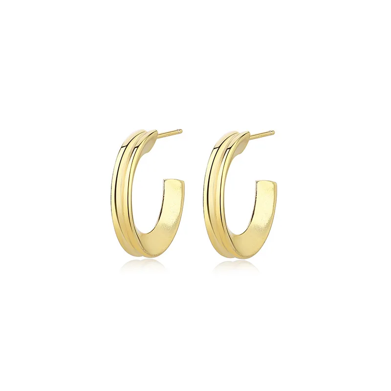 

Серьги-гвоздики для пирсинга двойные геометрические, серебристые/золотистые, 20 мм, 18 К, золото