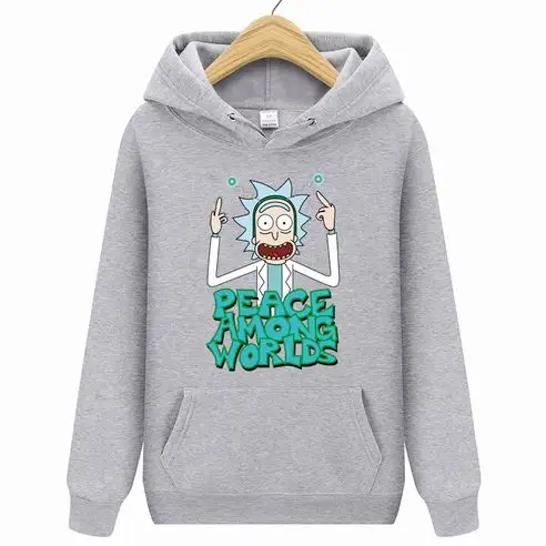 Мужская модная толстовка с капюшоном Rick and marty, новинка, повседневные мужские толстовки с капюшоном, толстовки с принтом, толстовки с капюшоном Rick marty - Цвет: Серый