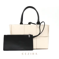 cezira fashion woven design canvas tote bag for women simple top handle bags female casual large shoulder handbag with zip purse
