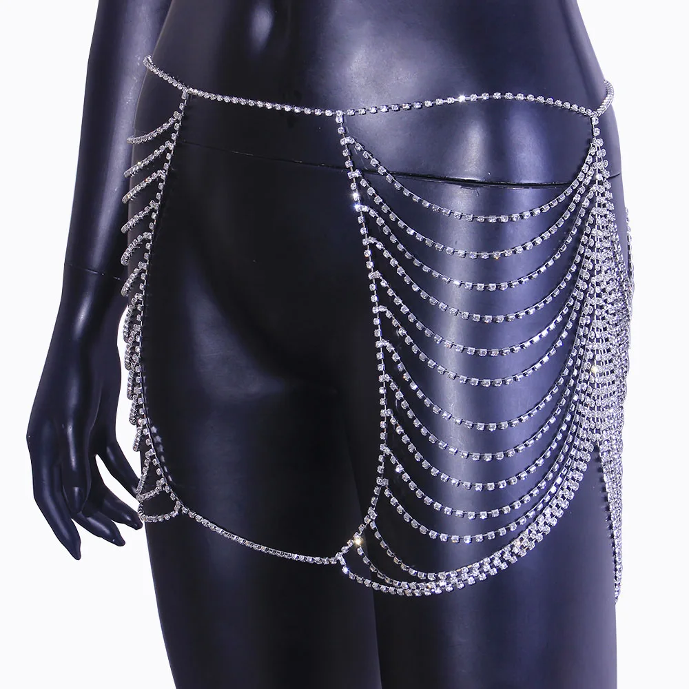 

Stonefans Luxury Sexy Rhinestone Hip Waist Chain Multi Layer Underwear Handmade Beach Bikini Body Chain Skirt Jewelry Night Club