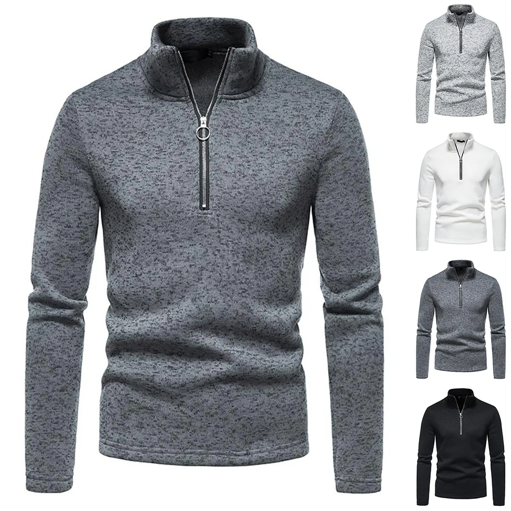 

Debracat High Neck Zip Casual Pullover Sweatshirts Solid Vintage Baggy Winter Warmer Shirt Tops Mens Clothing