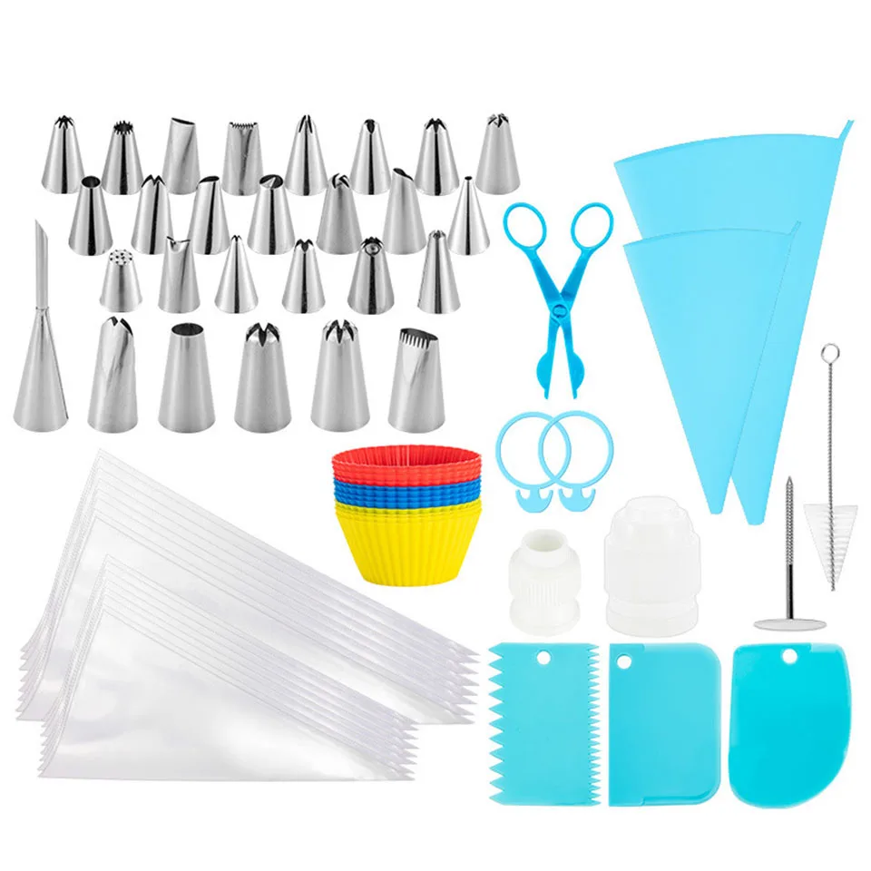 

65Pcs Icing Piping Cream Nozzle Pastry Bag Cake Decorating Cream Cakes Stand set Silicone Cup Mold Forms
