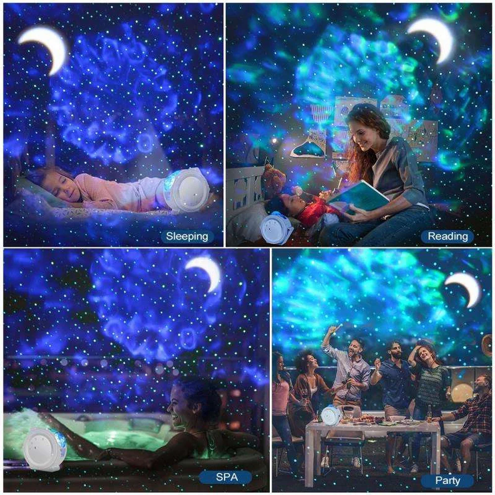 

LED Star Light Projection Sky Projector Ocean Waving Lights 360 Degree Rotation Romantic Fantasy Night Light Children Lamp