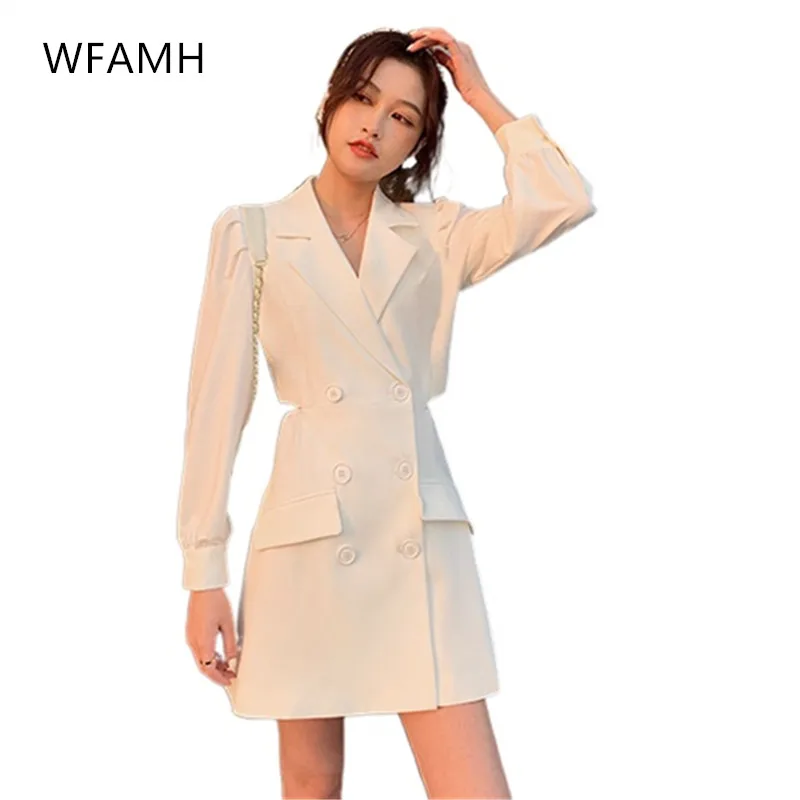 

2021 Summer New Fashion Temperament Women's Suit Collar A-line Skirt Long-sleeved Dress Suit Skirt Polyester Lanon Solid
