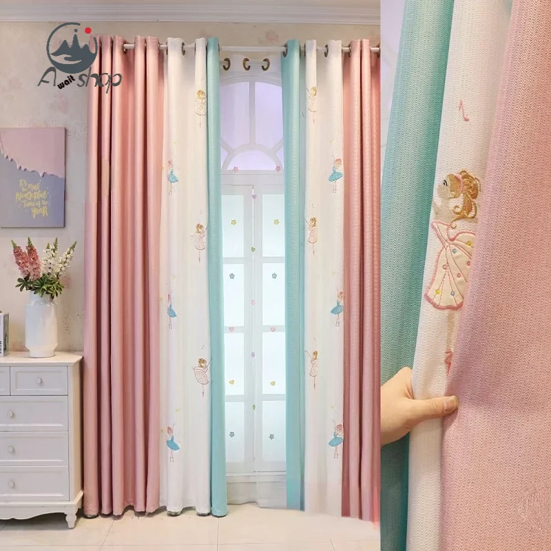 

AS Ballet Princess Wind Curtain Children's Room Cartoon Girl Embroidered Girl Shading Curtains for Living Dining Room Bedroom