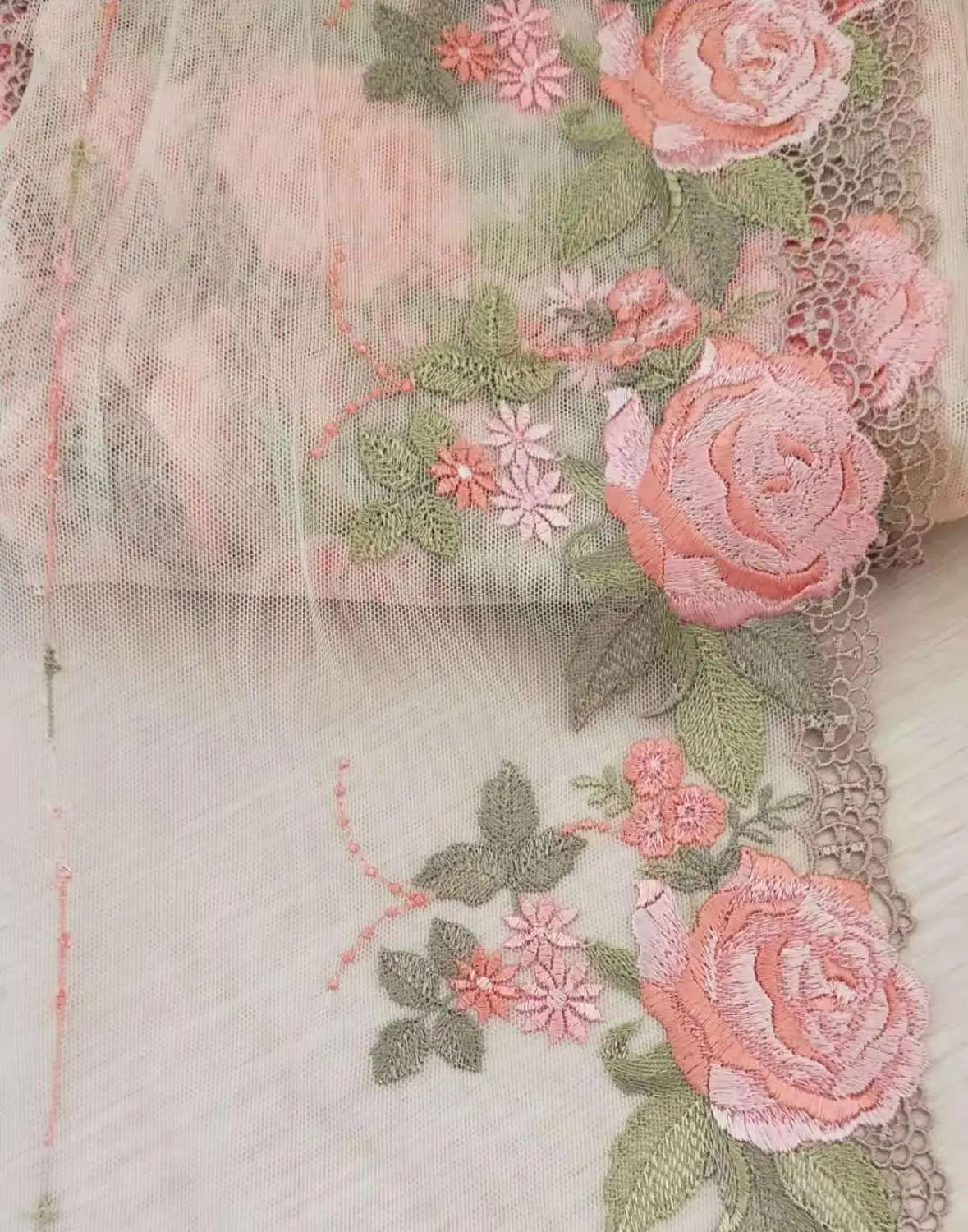 2 ярда кружевная отделка Цветочная вышивка розовое Тюлевое кружево 7 дюймов в